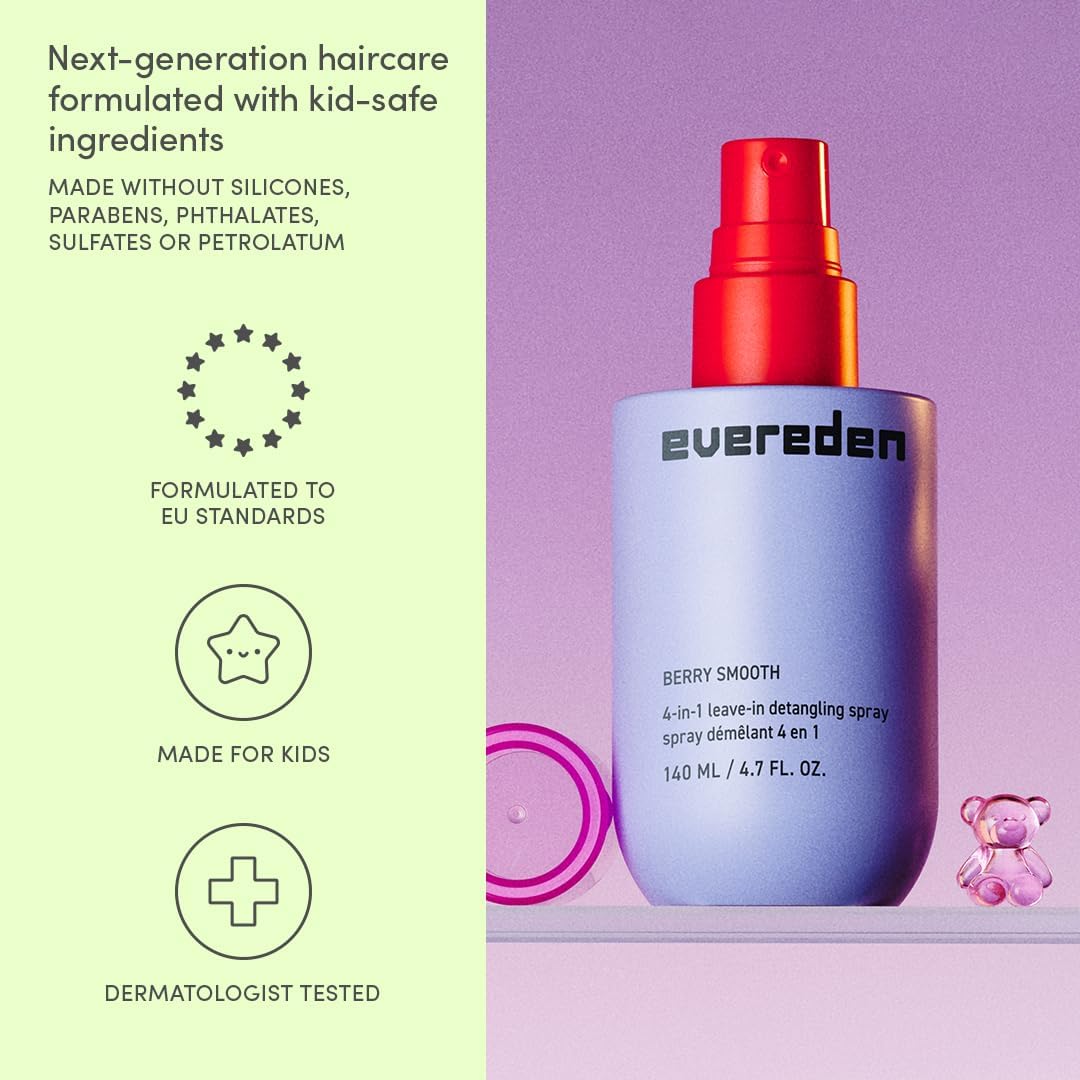 Evereden Kids Complete Haircare Set: Hair Detangling Shampoo, Conditioner & Spray for Children Ages 3+ & Pain-Free Hair Brush, Plant Protein Peptides & Argan Oil, Vegan, Free from Sulfate and Paraben