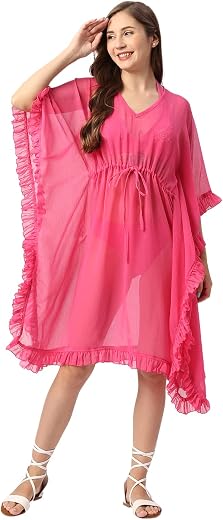 Smarty Pants Women's Chiffon Solid White Color Kaftan Cover up.