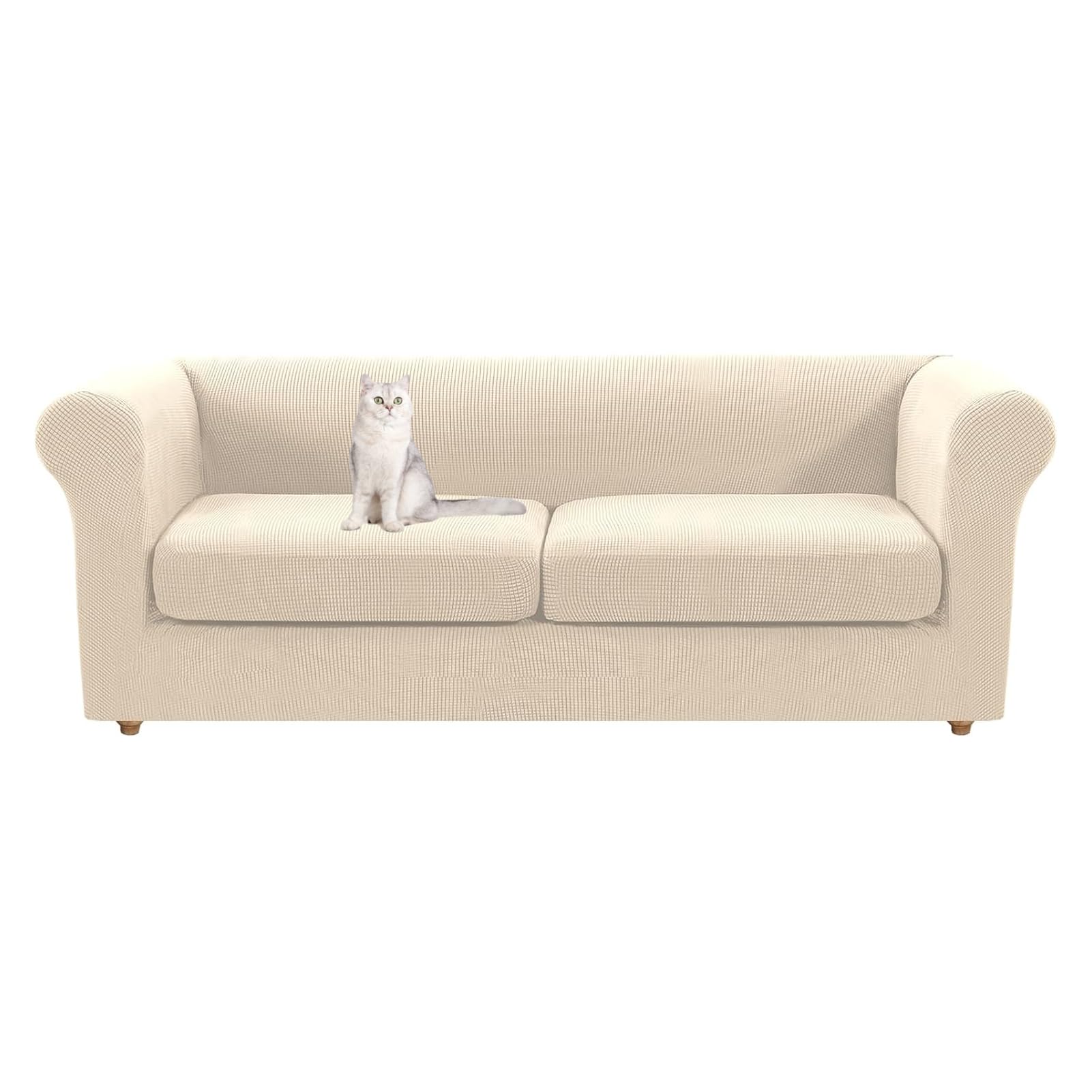 HonunGron Stretch Chesterfield Sofa Cover 1 2 3 Seater with Separate Sofa Cushion Covers, Jacquard Spandex Non-Slip Sofa Slipcovers for Curved Settee Couch Armchair (Beige,Large 2 Seater)