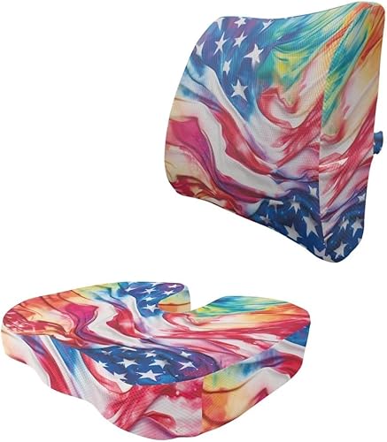 Hechitok American Flag Memory Foam Chair Pad Back Cushion for Office Chair Car Seat Wheelchair Travel, Reduce Tailbone Pressure and Improve Comfort,