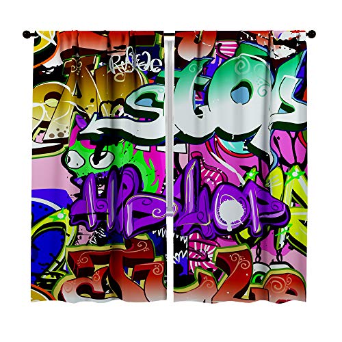 Factory4Me Curtains For Kids And Teens , Graffiti Window Curtains For Boys Teenagers Bedroom , Stylish Graphic Curtains , Bright Graffiti Drapes , Multi Colored Curtains Set Of 2 Panels 84 Inches #TOP21
