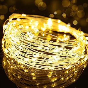 Hoteril Lichtsnoer met 12 meter, 12 m, waterdicht, met batterij, 120 leds, voor binnen en buiten, warm wit