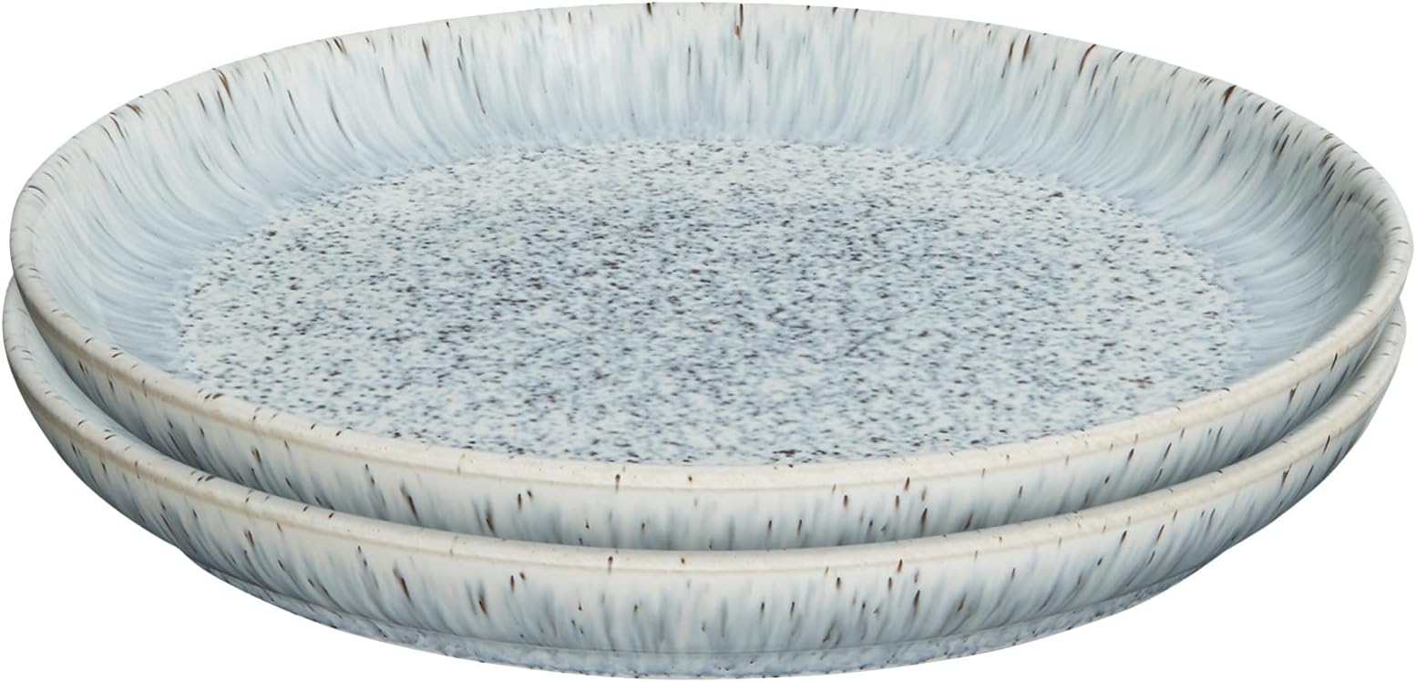 DenbyHalo Speckle Medium Plates Set of 2 - Grey, Neutral Patterned Coupe Dishwasher Microwave Safe Crockery 21cm - Glazed Ceramic Stoneware Tableware - Chip & Crack Resistant