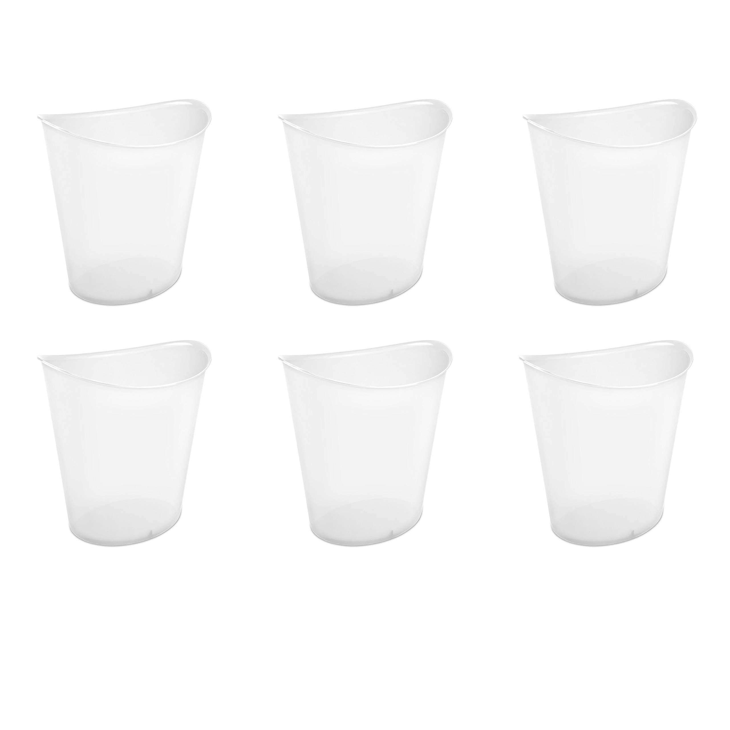 Sterilite 3 Gallon Oval Wastebasket with Lid, Small Plastic Trash Can for the Bathroom, Bedroom, Dorm or Home Office, Clear, 6-Pack