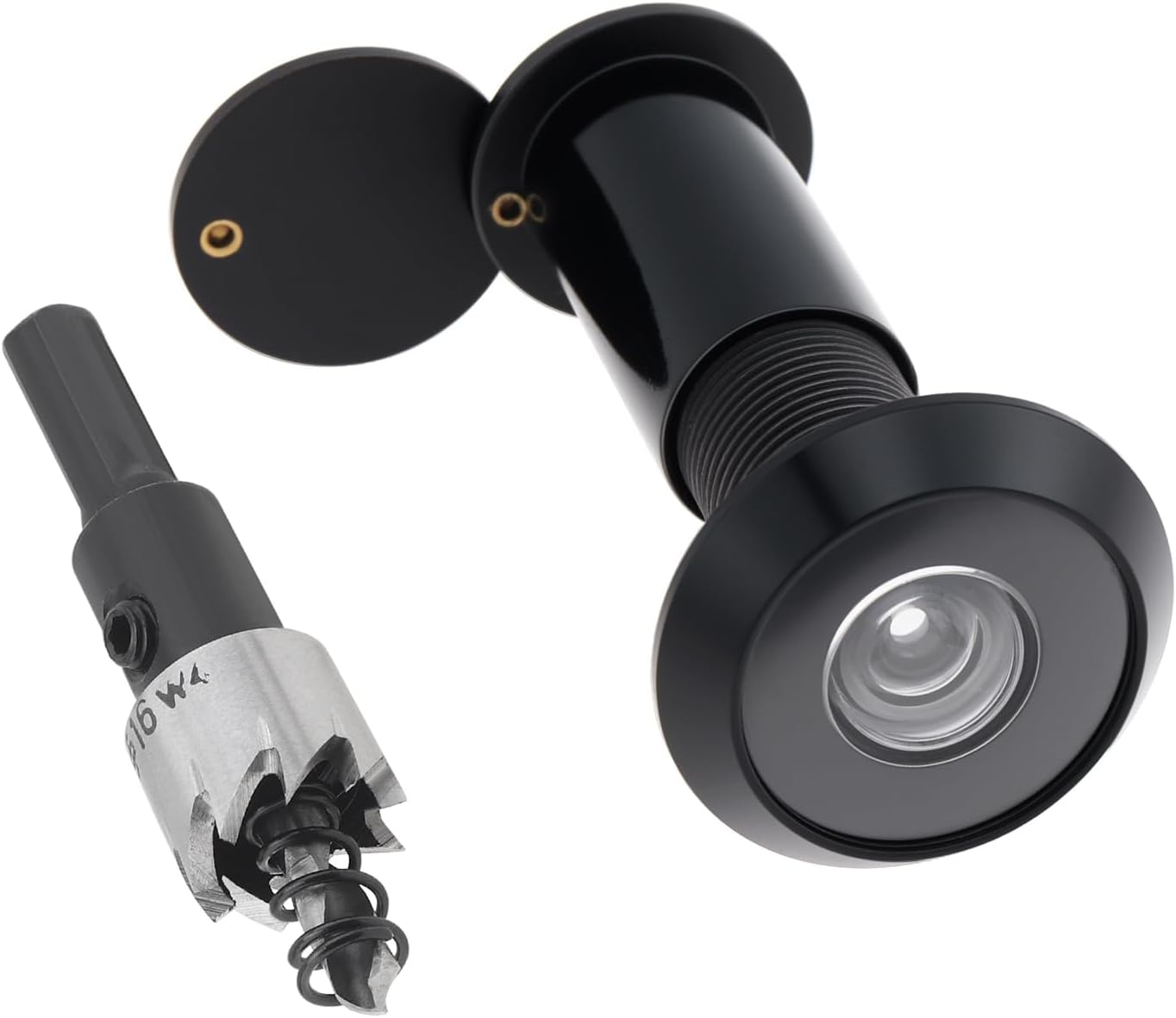 HOJLKLD Door Viewer Peephole,Solid Brass 200 Degree Peep Hole with 16 MM Drill Bit for 1-1/2" to 2-3/8" Doors,5/8 Inch Pipe Diameter Door Eye Viewer with Privacy Cover (1, Black)