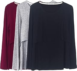 Smallshow Damen Stillshirt Langarm Umstandsshirt 3er Pack