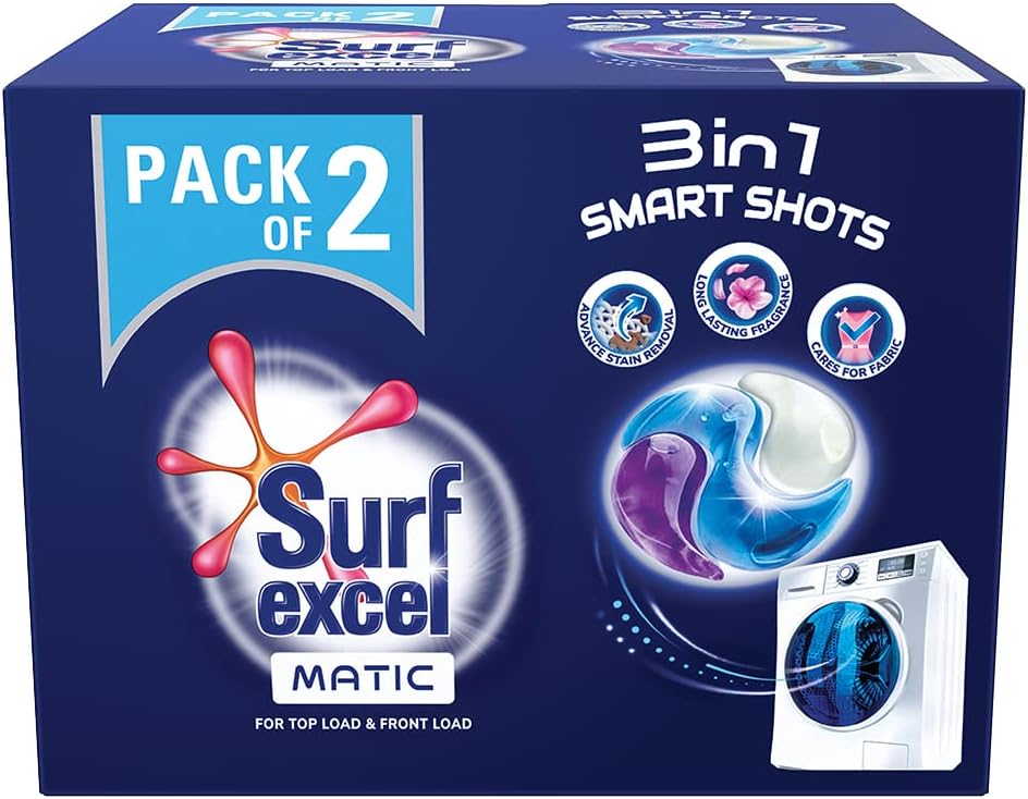 3 in 1 Smart Shots Unit Dose Liquid Detergent Pack of 28 Count for Both Front Load and Top Load Washing Machines|| (28 U x 19.9 g)