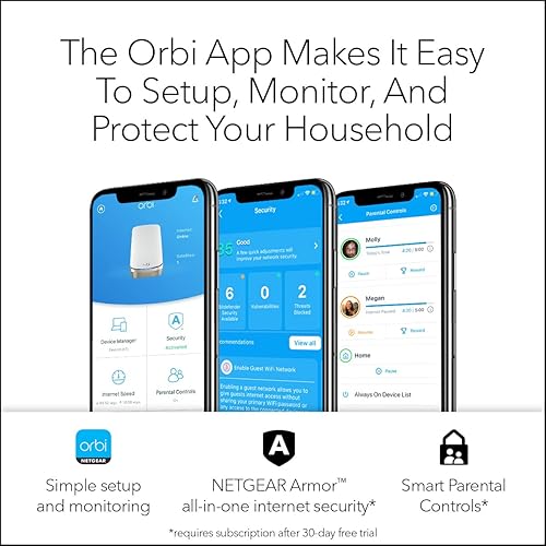 Miniatura 7 de NETGEAR Router WiFi 6E de cuatro bandas Orbi (RBRE960), características de seguridad, velocidad de hasta 10 Gbps, cubre hasta 3,000 pies cuadrados,