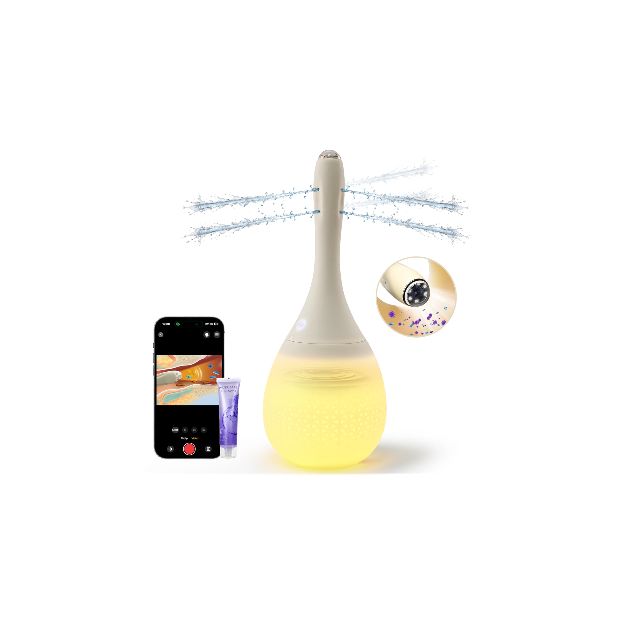 Clistere Per Pulizia Ano Anale Elettrica con Telecamera HD, 420 ml per igiene personale e risciacquo rinfrescante, Doccia anale Elettrica con 3 Velocità Controllabili tramite APP Clistere Ano Anale