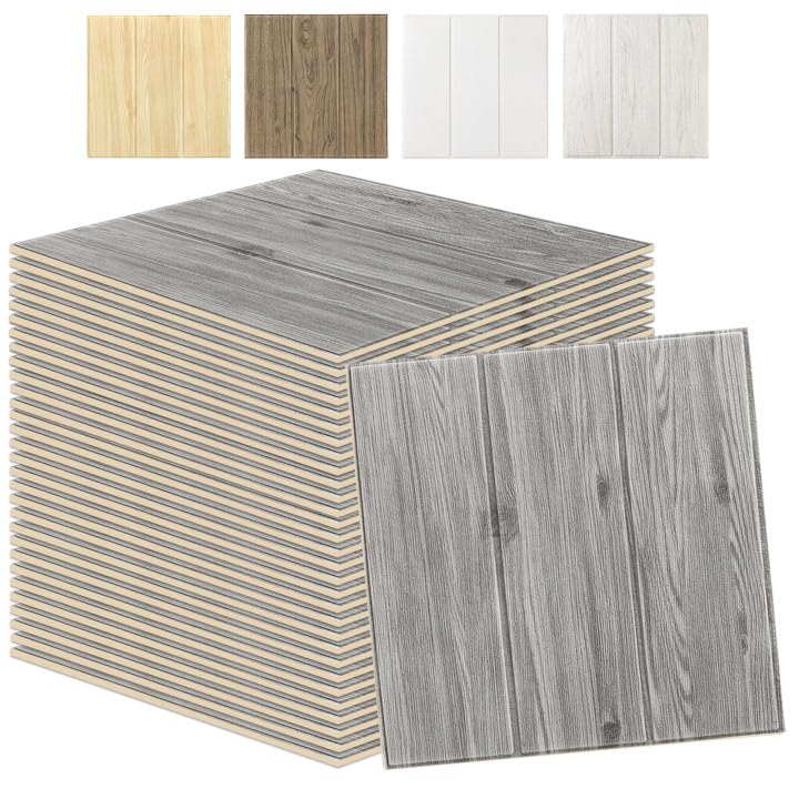 Swehooirt 40PCS Grey Wood Panels for Walls Peel and Stick Wall Panels Self Adhesive Panelling for Living Room Bedroom Ceiling Tiles Hallway Bathroom Wallpaper Waterproof