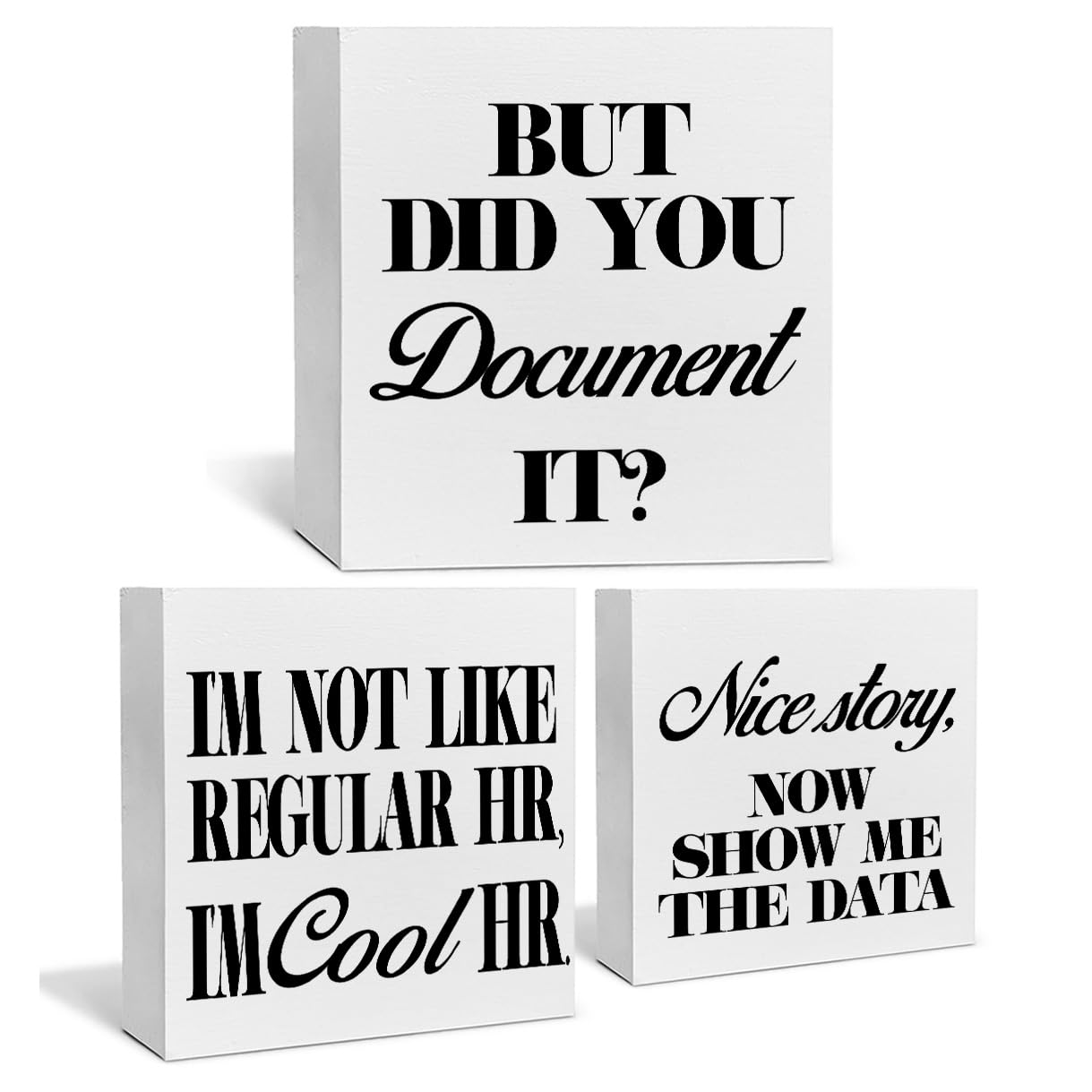 3 Pieces Funny HR Wooden Box Signs HR Office Decor Humor Human Resources But Did You Document It Wood Signs Desk Shelf Wall Decoration