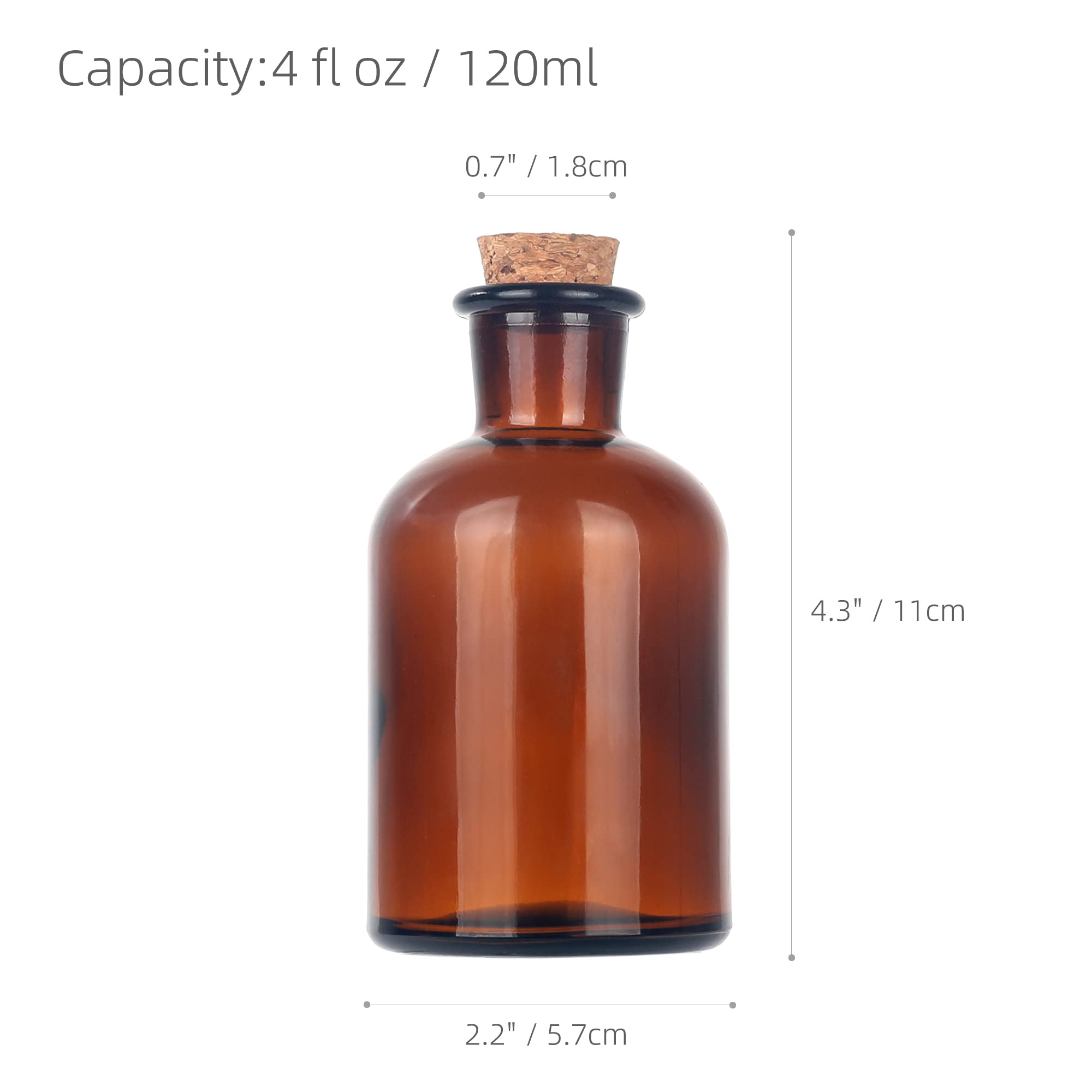 Magic Season Decorative Round Glass Bottles with Cork Stoppers (2 Pcs/Amber / 4 fl oz.)