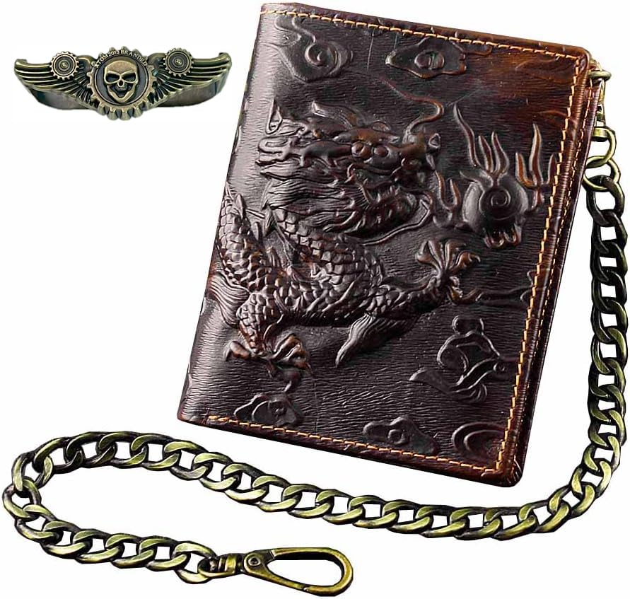 Vintage Dragon Mens Wallet Slim Card Money Purse Wi/Safe Chain