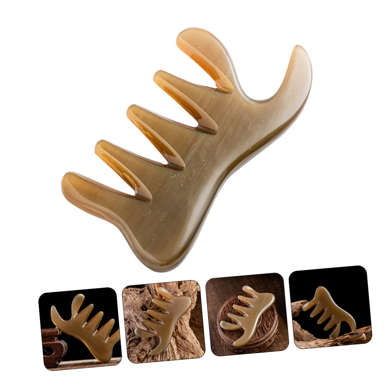 2piezas Peine De Masaje De Cuerno De Búfalo Herramienta De Masaje Guasha Para Relajación Muscular Aumento De Circulación Sanguínea y Alivio De Fatiga Diseño Ergonómico y