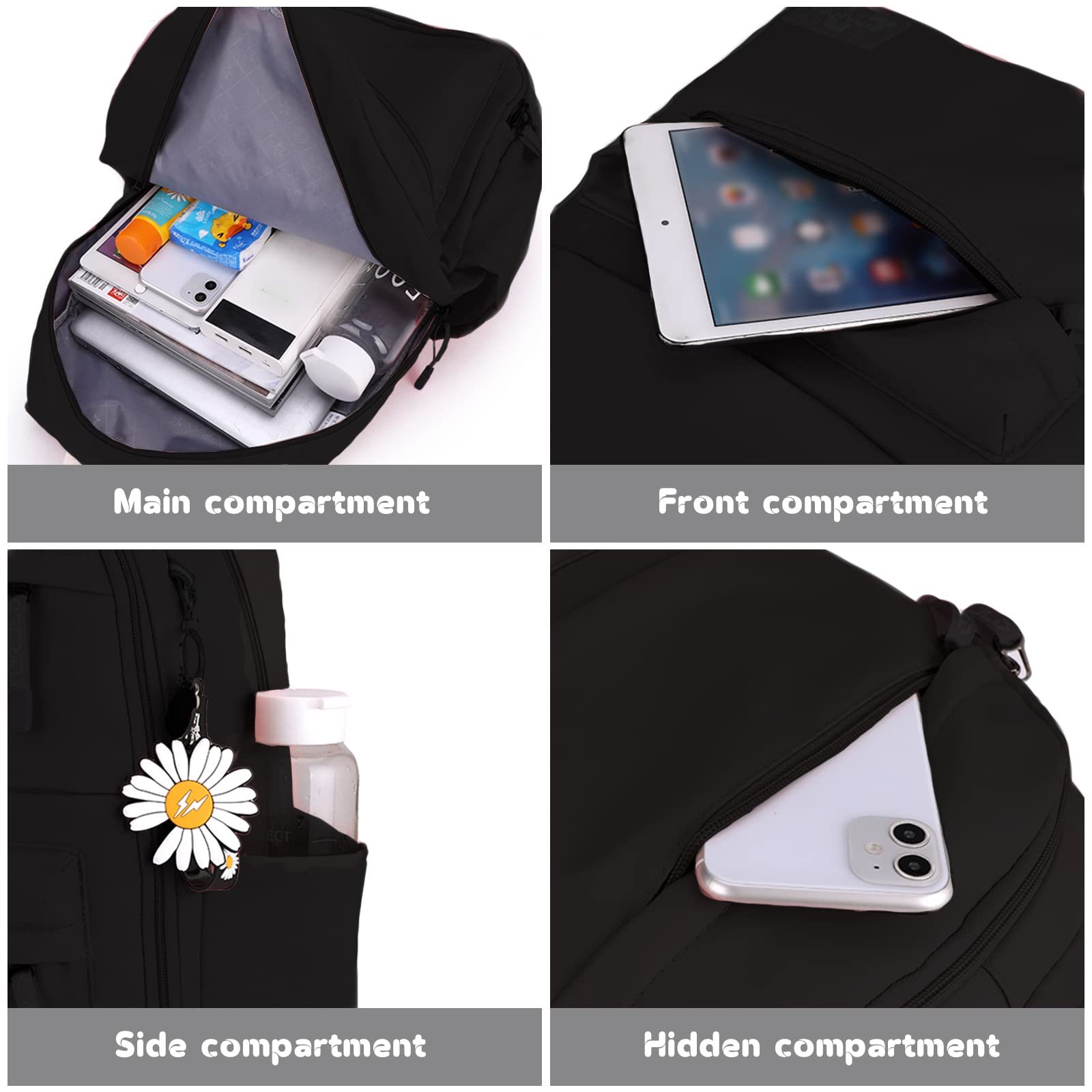 Tanou Cartable a Roulette Fille, 16 Pouces Légers Sac a Roulette Fille Primaire, Détachable Cartable roulettes Enfant pour Voyages Scolaires, 7-12 Ans, Noir