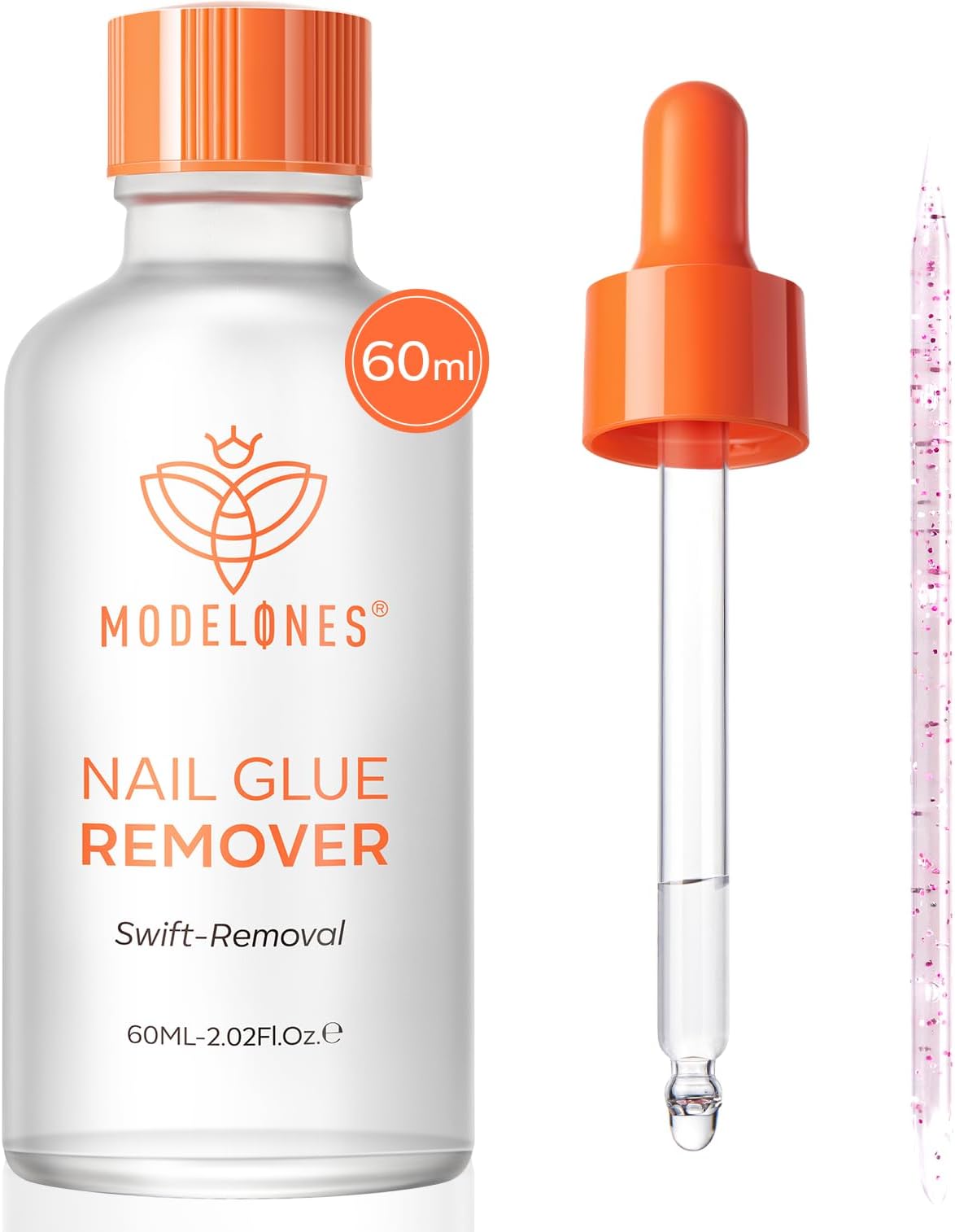 Modelones Nail Glue Remover for Press On Nails, 60 ML Stick On Nails Remover for Acrylic Tips, Nail Polish Remover with Crystal Stick