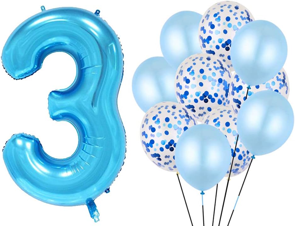 PartyMart Confetti Balloons Blue Number 3 Balloon