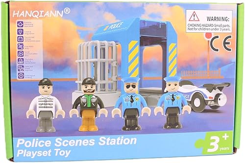 Miniatura 9 de Juego de juguetes de estación de policía, juego de tren de construcción de escenas de policía de la ciudad compatible con todas las vías de tren de