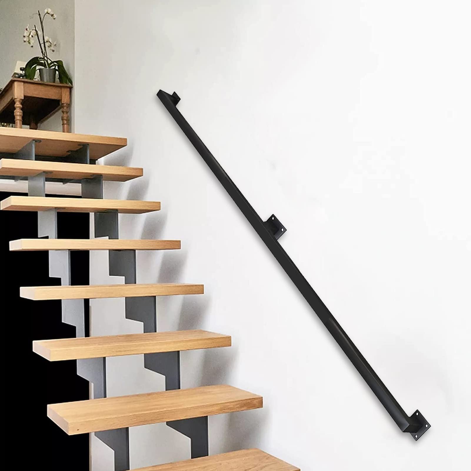 Rampe d'escalier en fer forgé haut de gamme style minimaliste noir