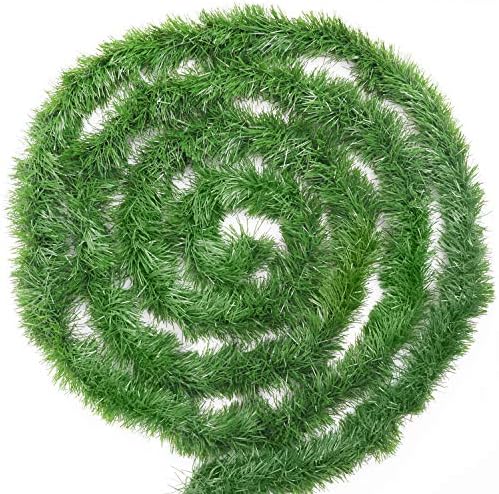 SULOLI Weihnachtsgirlande 10 Meter Mit Schnee - Grüne Tannengirlande Mit 24 Roten Schleifen