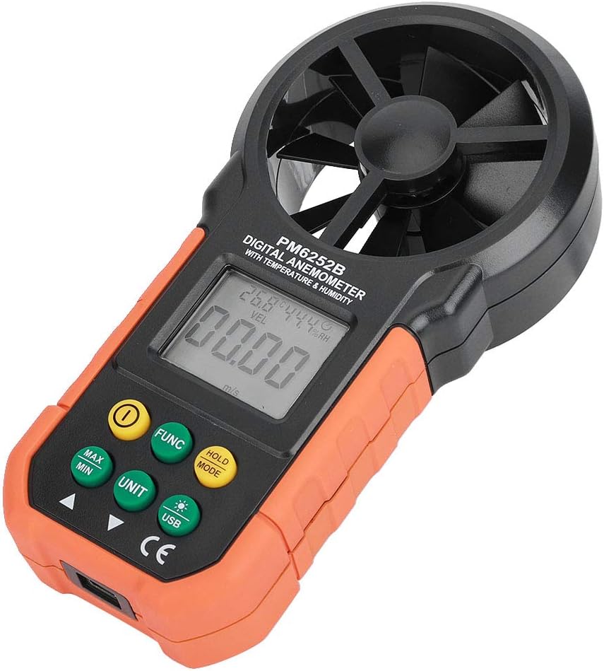 Digital Anemometer Wind Speed Gauge, Handheld Meter for Temperature, Humidity, Air Volume with USB Interface, Backlight, and Data Hold Feature