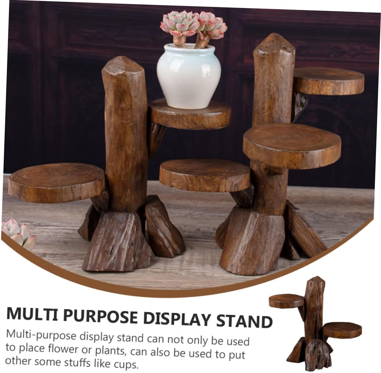 VANZACK Decorative Wood Plant Holder Multi-tiered Succulent Display Shelf for Indoor Home Decor Minimalist Design Plant Stand for Small Spaces and Housewarming Gifts