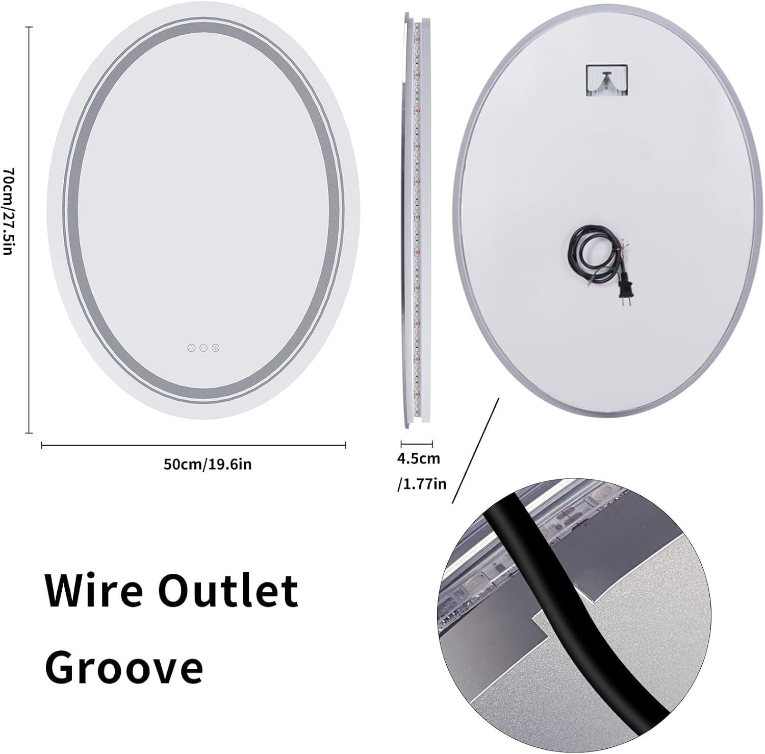 E-Led Italian Beauty Specchio Ovale Anti-Appannamento, 70X50 cm - Per Bagno, A Parete