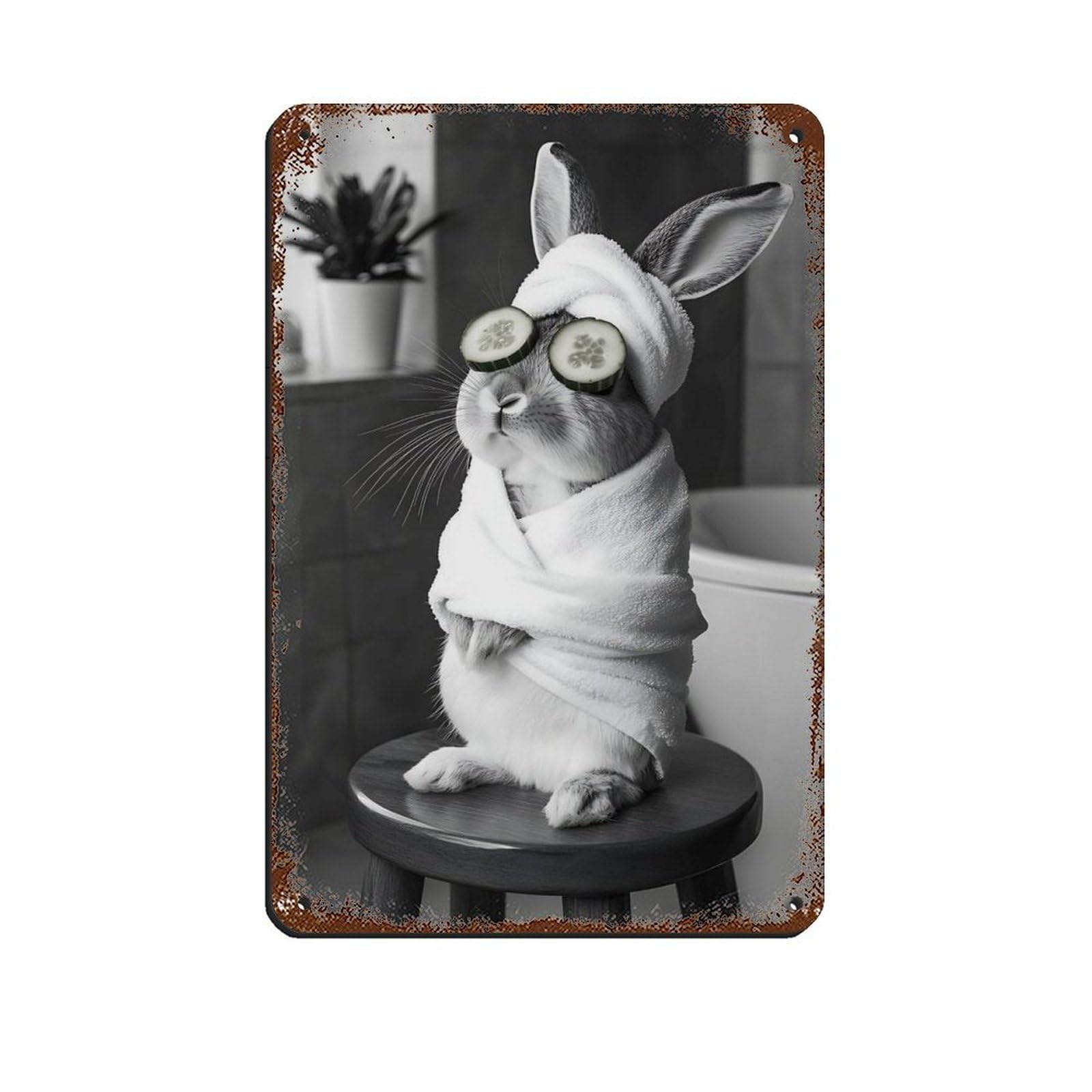 Lxwnze 20L X 30W Cm Spa Day Bunny Cute Rabbit Bathroom Decor Tin Sign Vintage Metal Pub Club Cafe Bar Home Wall Art Decoration Poster Retro 8X12inch(20X30cm)
