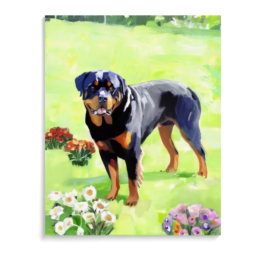 DIY Paint by Numbers Rottweiler Dog on Canvas Painting Kits for Adult, Beginner Oil Painting Kits Gift 12x16inch(30x40cm) Frameless
