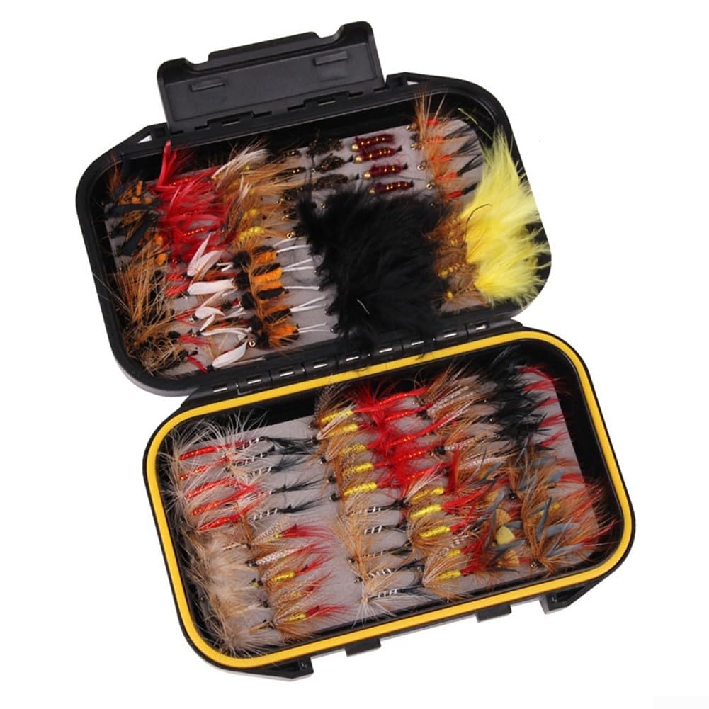 Set completo di ami da pesca a mosca per trota e spigola, 40 pezzi/72 pezzi/100 pezzi/120 pezzi, con custodia impermeabile