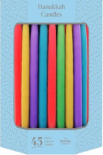 Miniatura 5 de The Dreidel Company Velas cónicas de menorá de Hanukkah de lujo para las 8 noches de Janucá (arco iris mutilado)