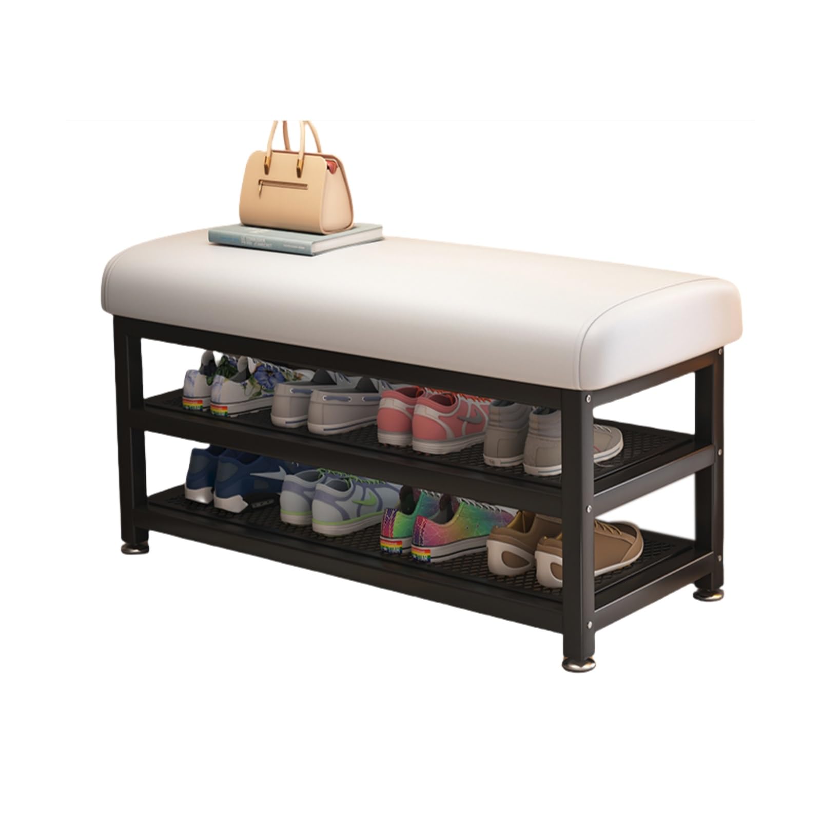 MSHGSKU Shoe Bench with Cushion Entryway Storage Seat Steel Structure Polyurethane Padding Ideal for Hallways Living Rooms and Bedrooms (Beige 120cm)