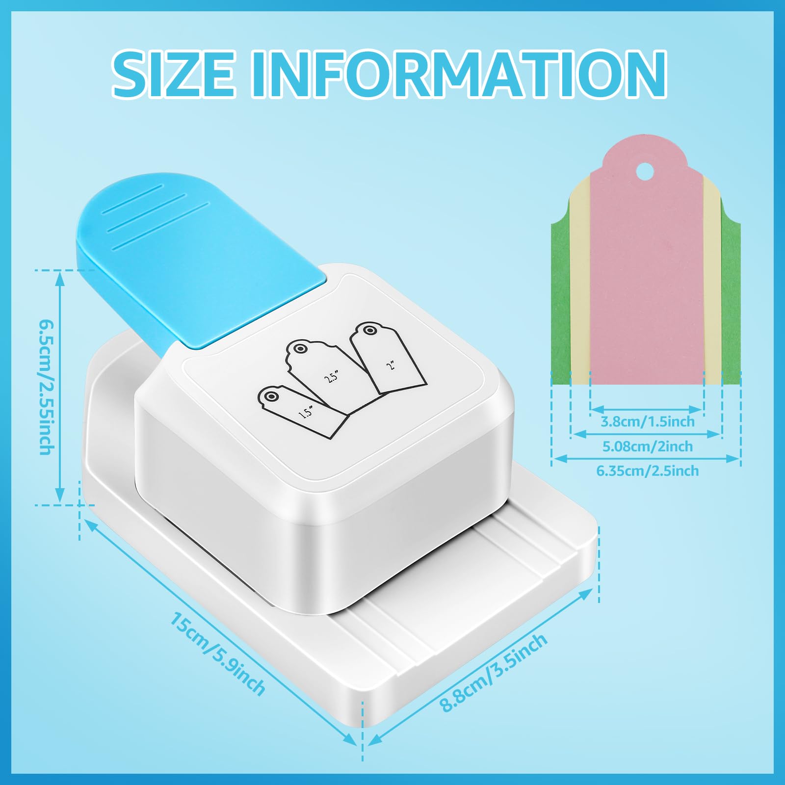 Tag Punch 3 in 1 Multipurpose Paper Craft Cutter, 1.5, 2, 2.5 Inch Label Hole Punch for Book Mark Gift Card, Scrapbooking - Image 2