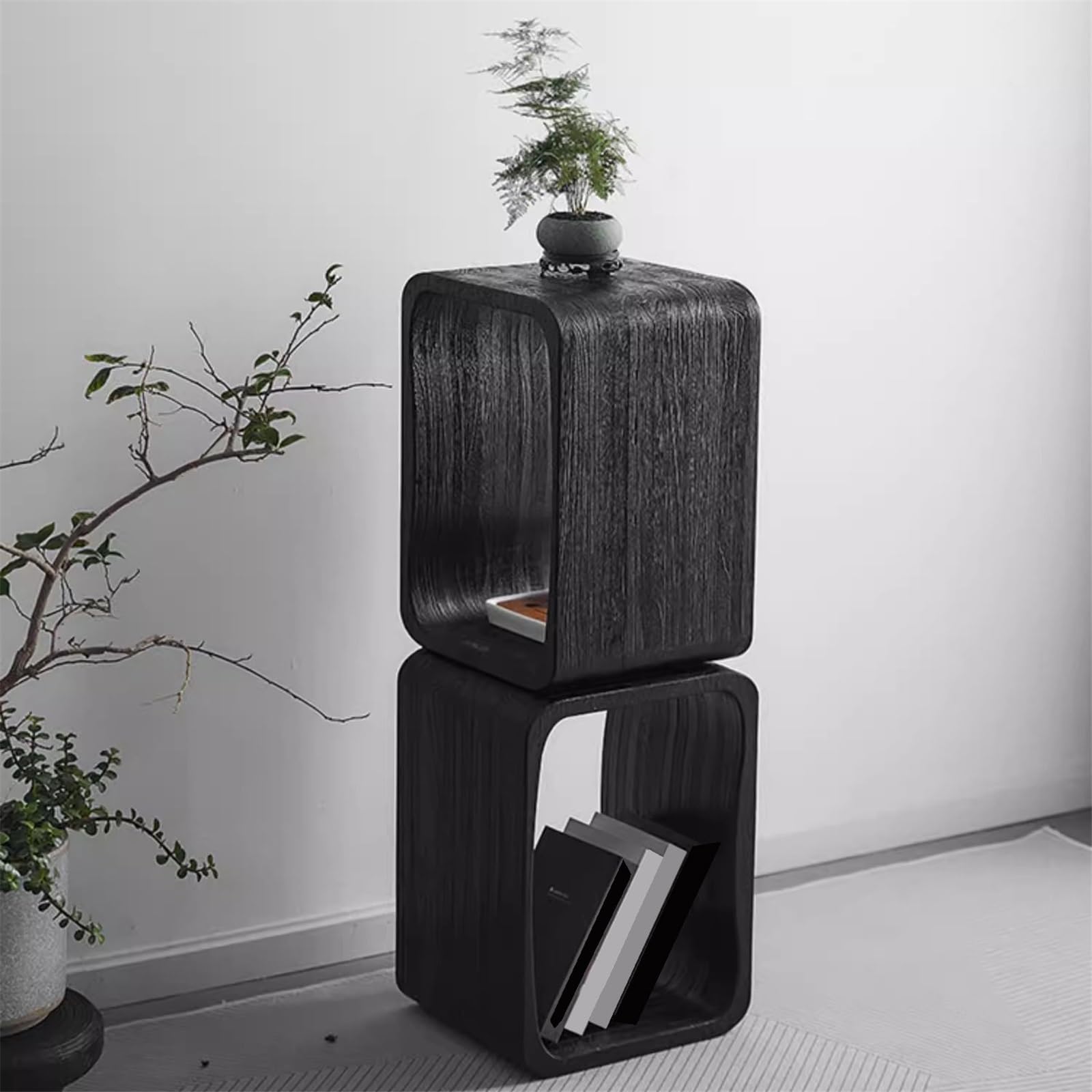 Minimalismus Einzigartiger hölzerner geometrischer Form-Hohlboden-Bücherregal-Ständer-Sofa-Beistelltisch Regal Bücher(XS)