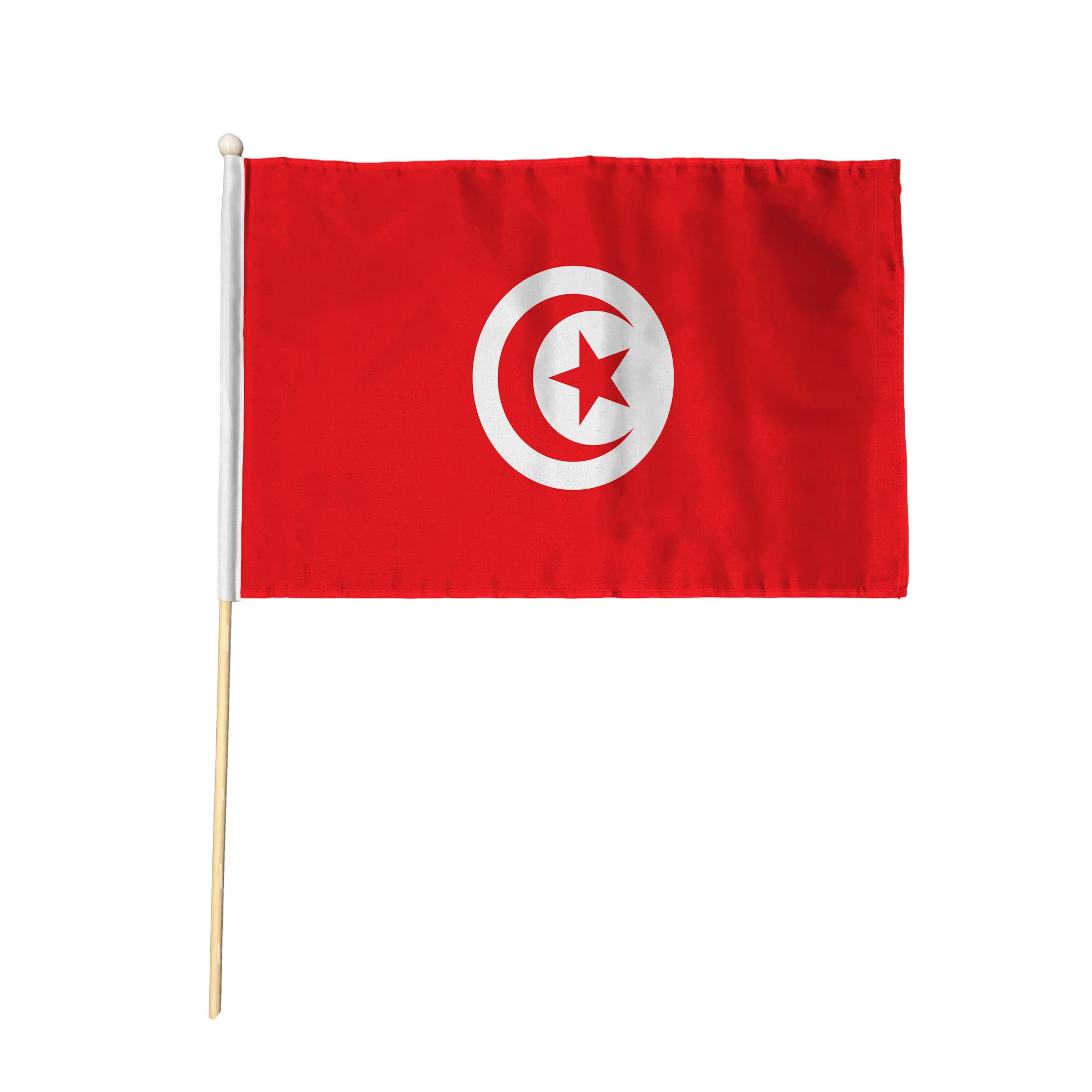 Flagtex Tunisia Pack of 2 Hand Waving Flag (9x6 Inch) - Premium Wooden Stick Hand Flag with Natural Wood Pole Tunisian National Flag for Events Celebrations International Sports Cultural Festivals