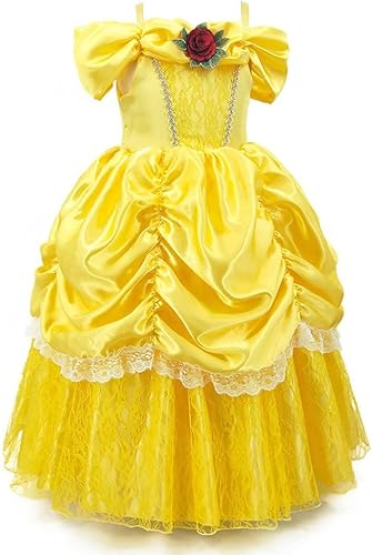 Miniatura 3 de FMYFWY Disfraz de princesa de Bella para niñas, disfraz de belleza y bestia, Halloween, Navidad, boda, cumpleaños (accesorios)