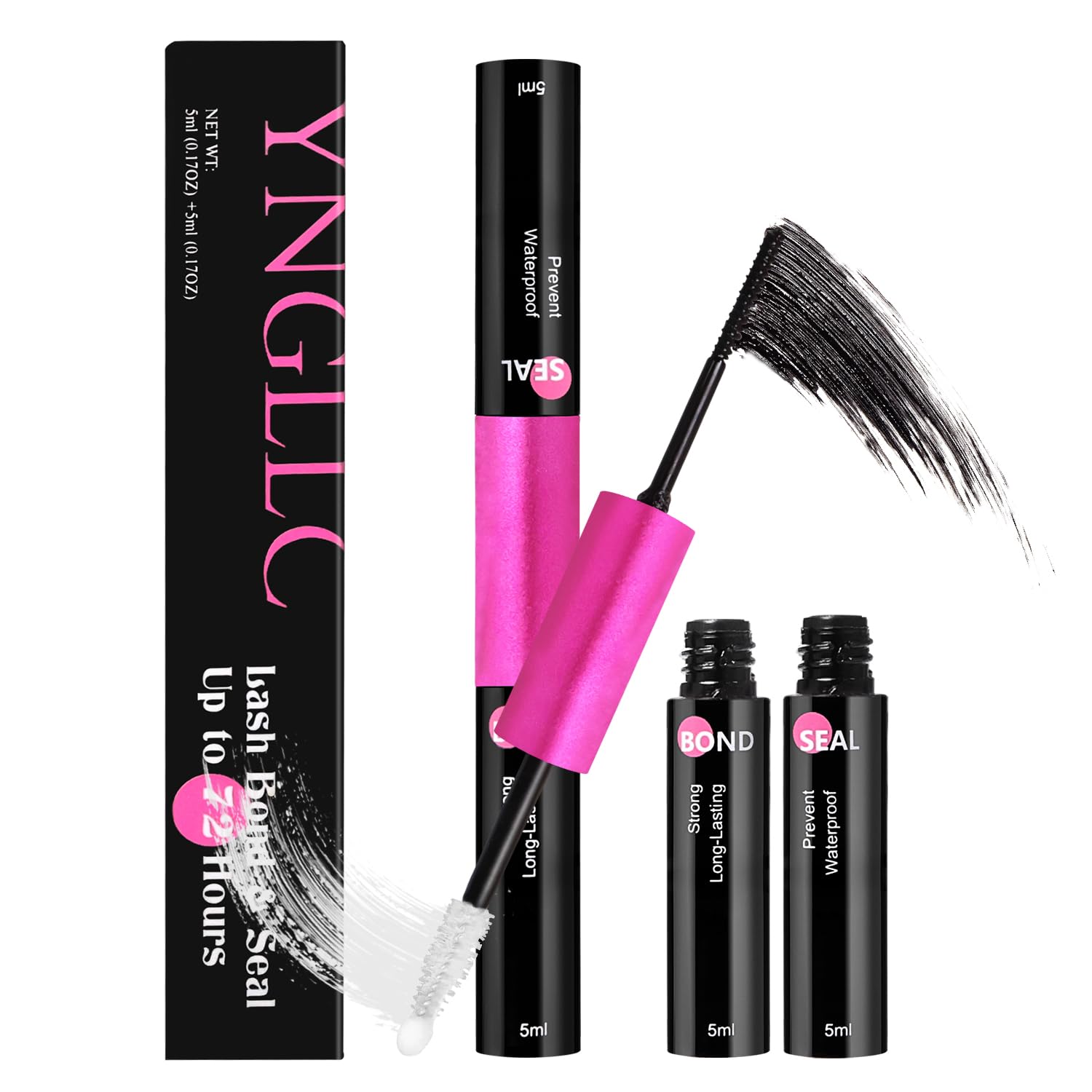 Lash Bond and Seal Waterproof for 72 Hours, Lash Cluster Glue Long Lasting 2-in-1 Lash Glue for Eyelash Clusters - 5ml+5ml