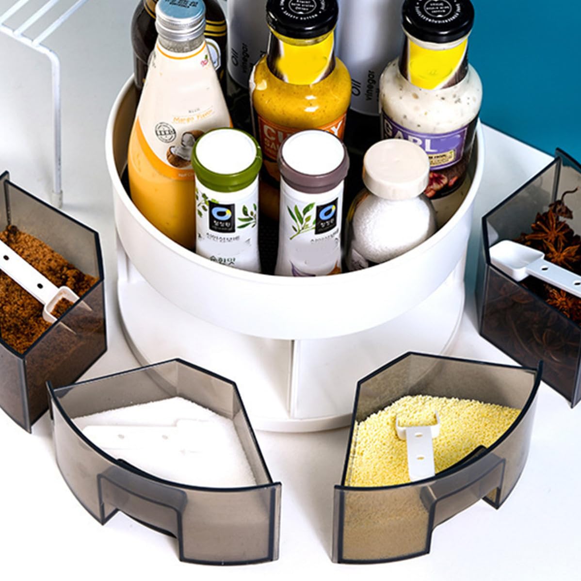 Organizzatore per Cucina Doppio Strato in Pp e Hips Grande Capacità, Design Semplice e Fresco, per Distinguere e Organizzare Facilmente le Spezie