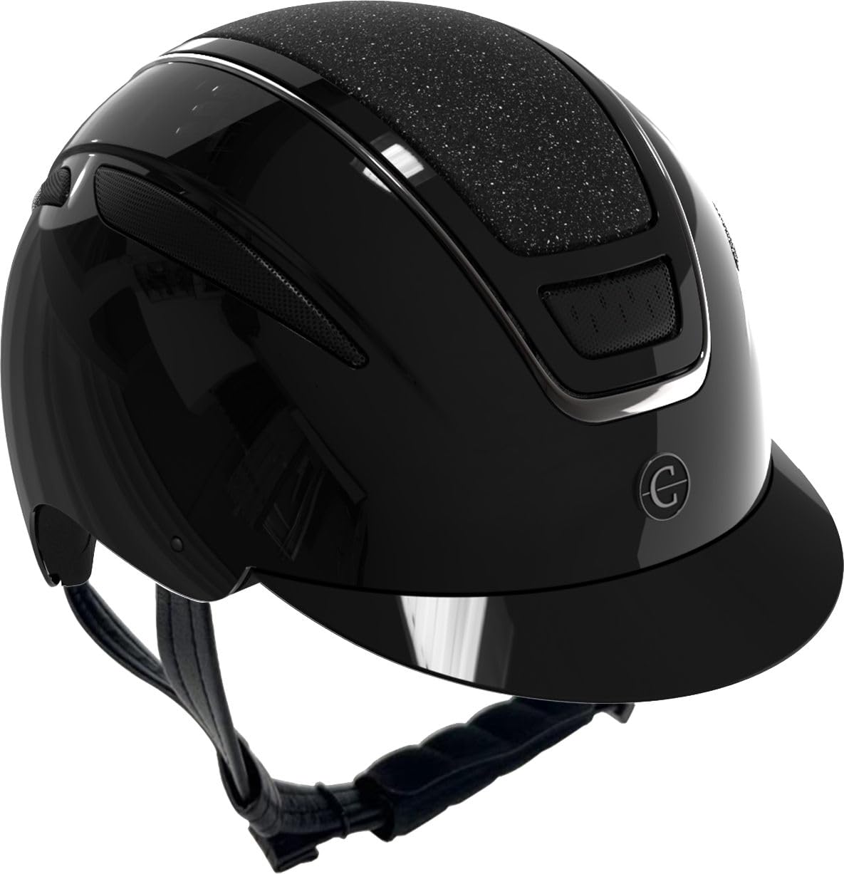 Covalliero Casco da equitazione Elite, da donna, ventilazione ottimale, cinturino in similpelle, fodera interna estraibile, guscio rigido ABS, nero laccato, L/59-61 cm