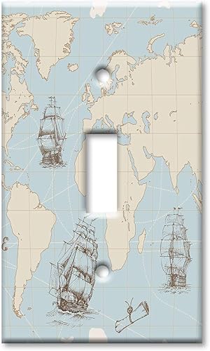 Miniatura 5 de Art Plates - Placa de interruptor basculante (decorativo) de una sola banda - Placa decorativa de pared de metal - Mapa del mundo - (fabricado en