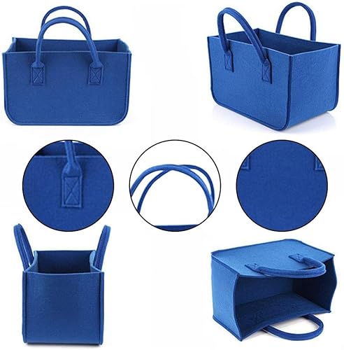 Miniatura 2 de Bolsa de mano plegable de fieltro para leña, cesta plegable de gran capacidad, accesorios para estufa de leña con asa (azul)