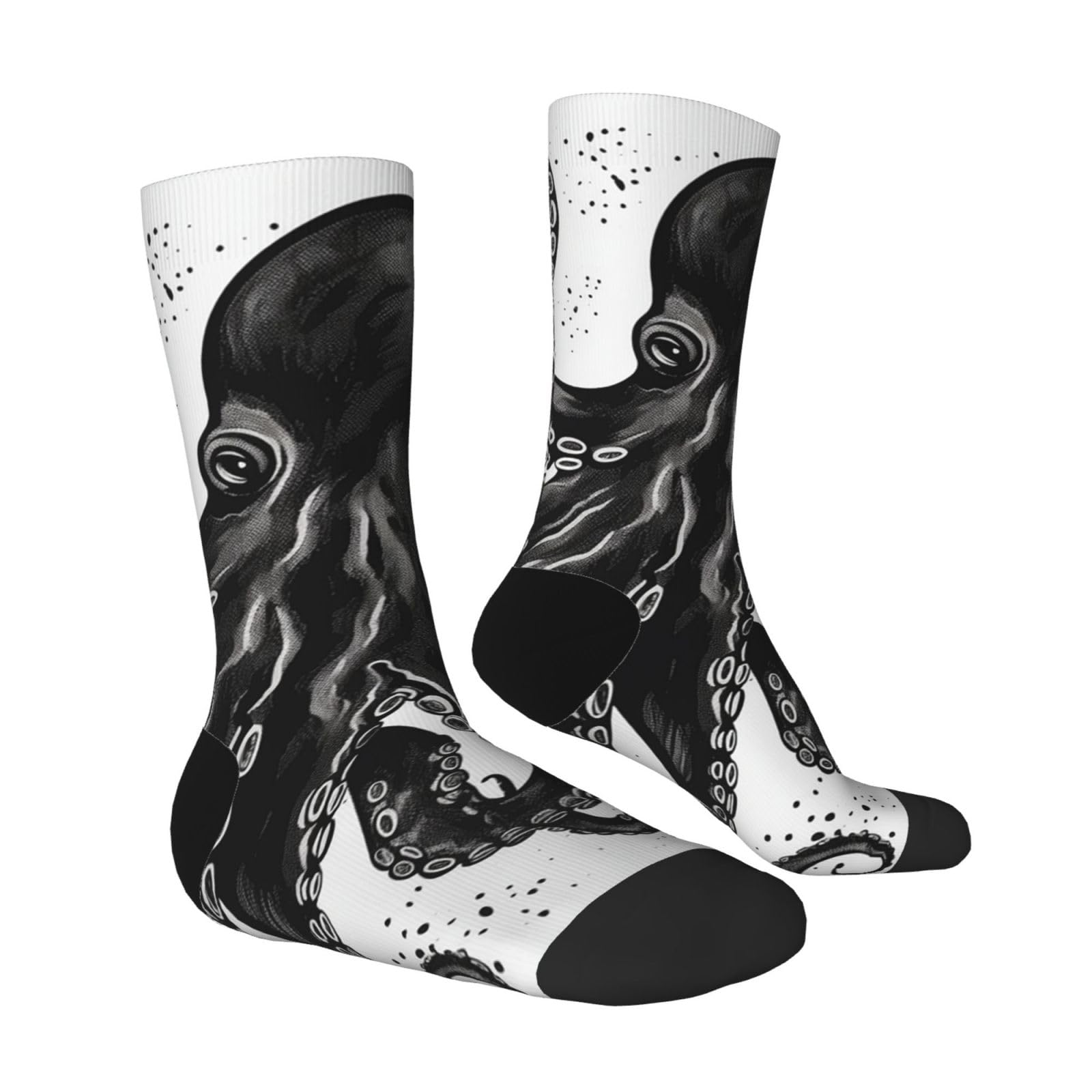 LZQPOEAS Classic Black Octopus Athletic Socks Unisex Cushioned Crew Socks Hiking Running Calf Sock Soft Above Ankle Sock