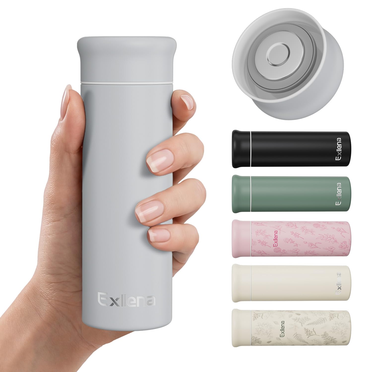 Exllena 250ml Mini Thermal Flask – 100% Leakproof Pocket Travel Mug for Flat White Coffee & Tea – Slim Stainless Steel Small Water Bottle for Handbag, Commute, Milk – BPA Free(Urban Gray)
