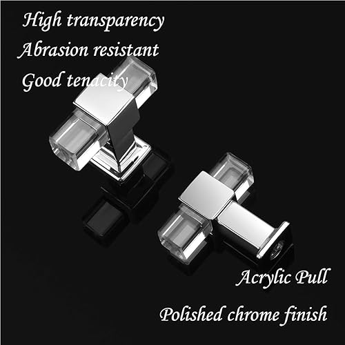 Miniatura 3 de Paquete de 25 pomos cuadrados de acrílico transparente para armario de cocina, cromo pulido, manija de gabinete Lucite moderna, estilo cristal