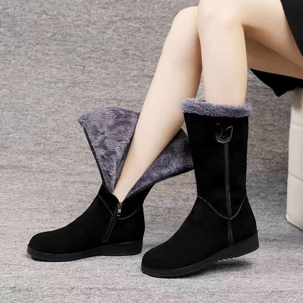 Winter Boots for Women Snow Comfortable Zipper Suede Warm Fur Lined Mid Calf Booties Non Slip Outdoor Womens Boot - Image 5