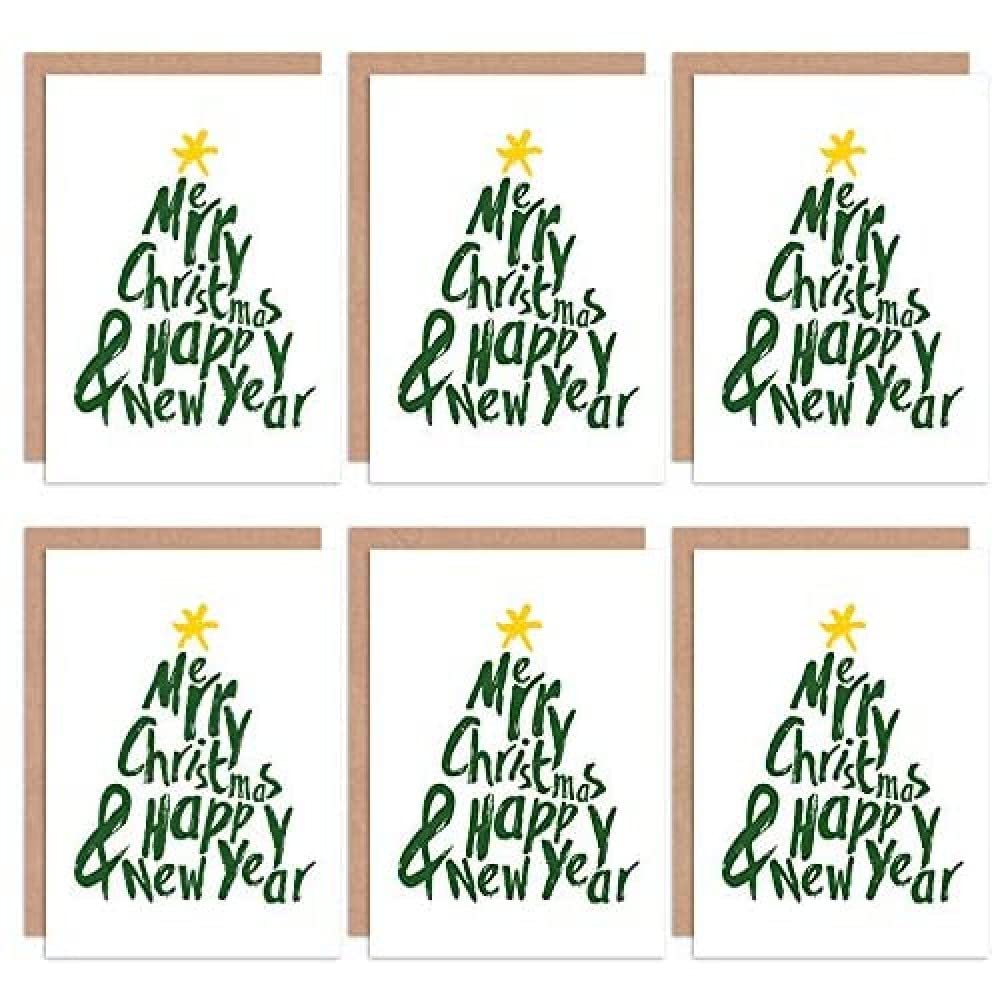 Wee Blue Coo Christmas Cards x6 Merry Christmas Happy New Year Tree Set Xmas
