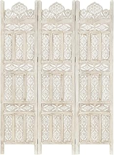 Vintage 3-Panel Wooden Room Divider Hand-Carved Pattern, Freestanding Partition Wall Dividers, Folding Screens