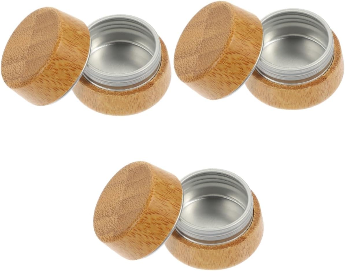 GALPADA 3 Stuks Aluminium blikken tint schitteren room pot lippenbalsem cosmetic organizer schroeven schroefblik voor dagelijks gebruik multifunctioneel schroefblik bamboe Light Brown