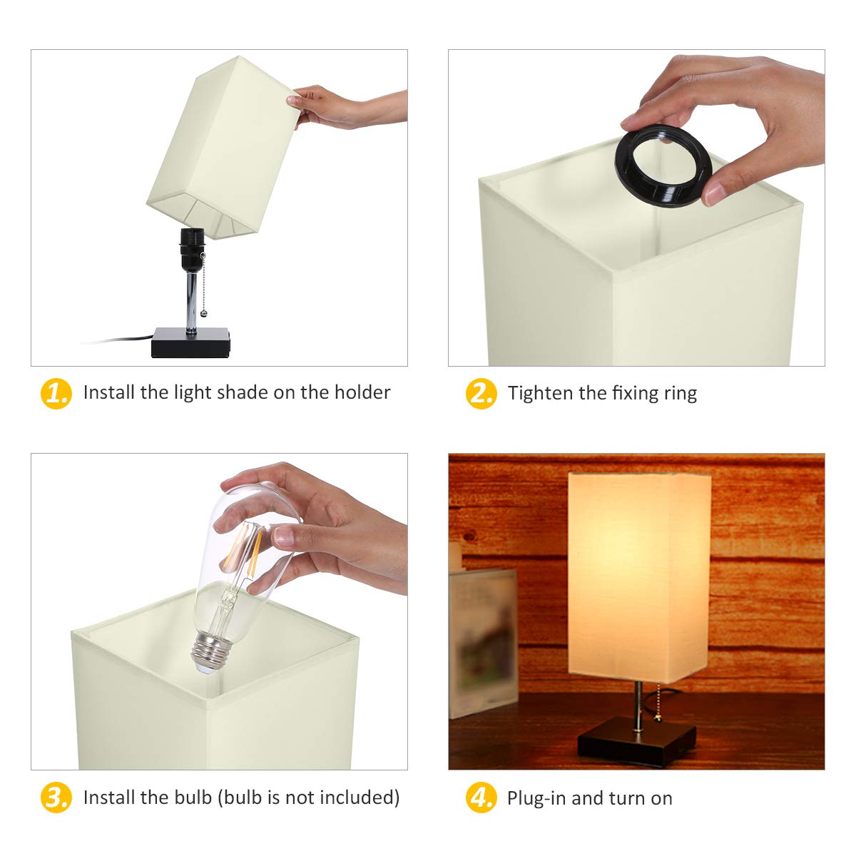 Tomshine USB Bedside Table Lamp with Pull Chain Switch Modern