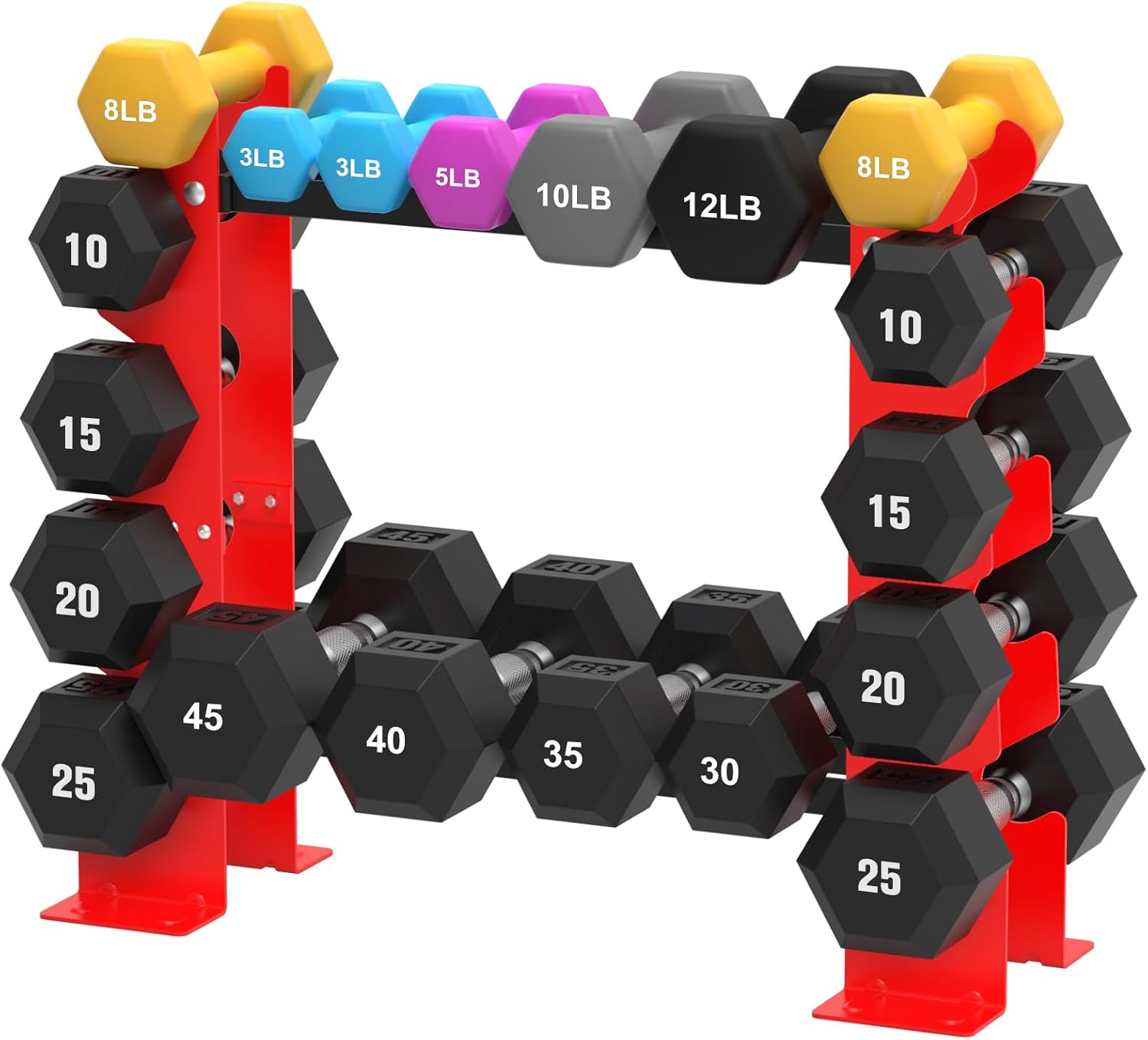 Dumbbell Rack Stand Only, Weight Rack for Dumbbells Strength Training Dumbbell Racks Red and Black 5 Tier 450LBS Capacity Weight Rack for Home Gym Weight Storage Organizer Racks, Suitable for 8-30 LBS